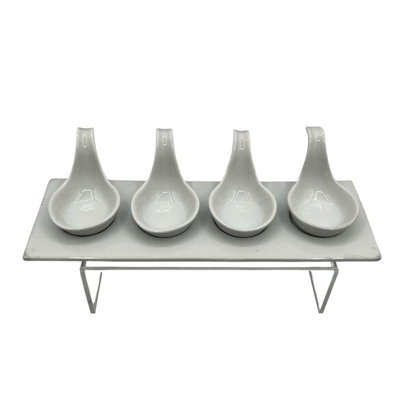 Pier 1 Imports Porcelain Tray Spoons Tasting Set Of 5 Holiday Server Sauce Dish - Picture 3 of 13